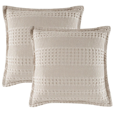 Cotton Ruffle Waffle Weave Euro Sham Covers 26"x26", Oatmeal, No Insert