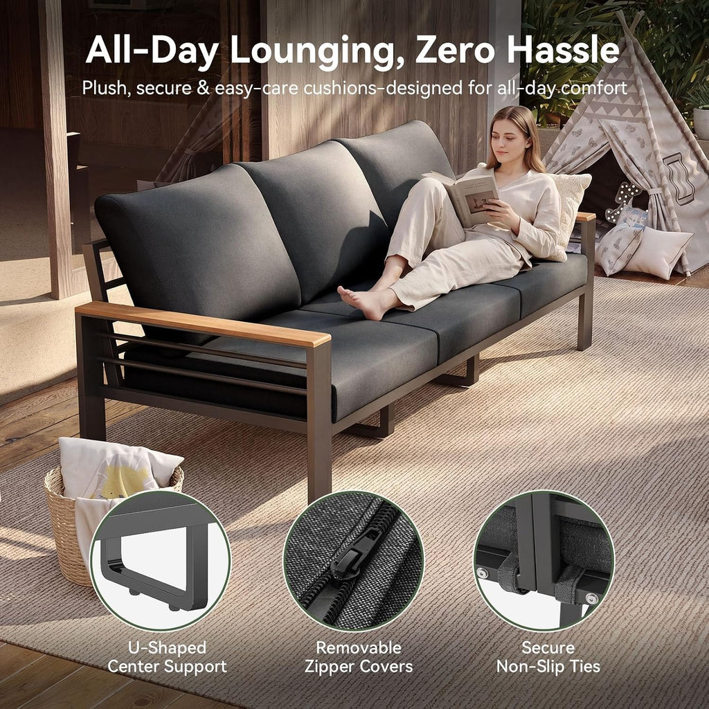 Patio Furniture Set, Aluminum Outdoor Furniture with Oversized Seats | All Weather Outdoor Sectional with Washable 5"