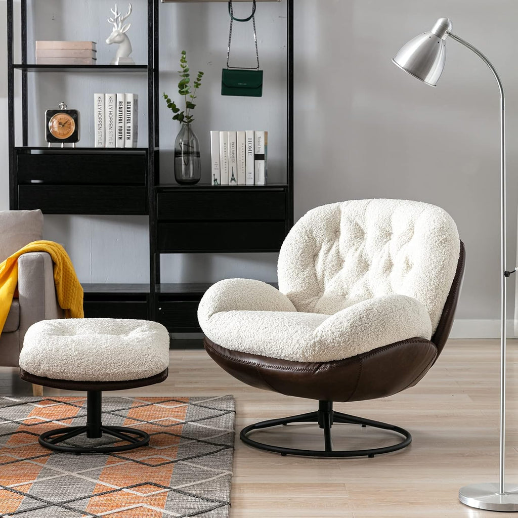 Modern Reading Chair and Ottoman — White