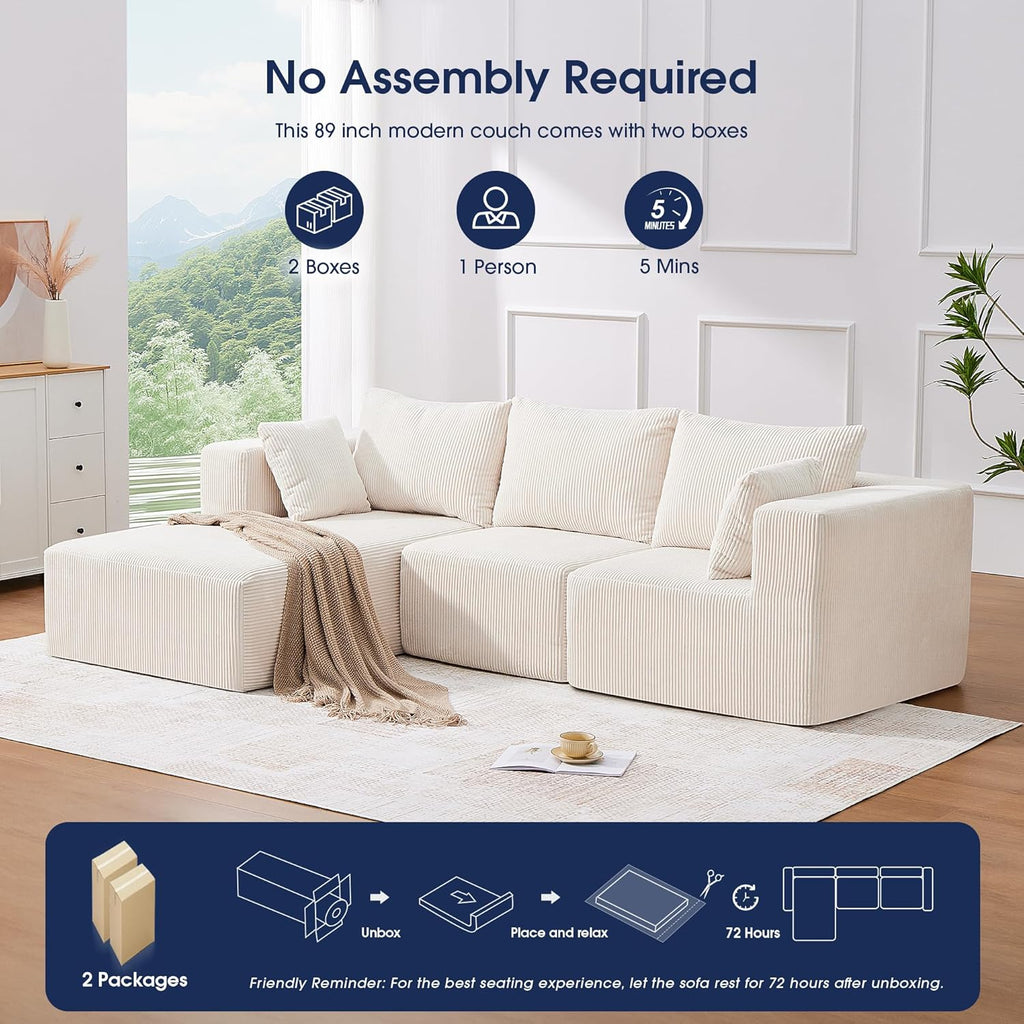 107'' Modular Sectional Sofa, L Shaped Cloud Couch for Living Room