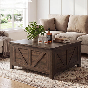 35" Farmhouse Coffee Table, Rustic Center Table with Lift Top