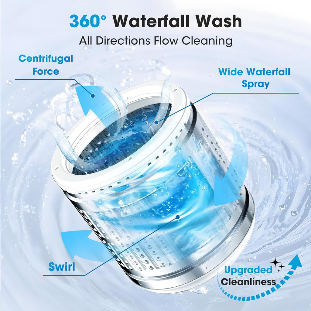 15.7lbs Portable Washing Machine, Full-Automatic Portable Washer with 10 Wash Cycles, Top Load Clothes Washer with Drain Pump for Apartment Bathroom, Dorms, RVs