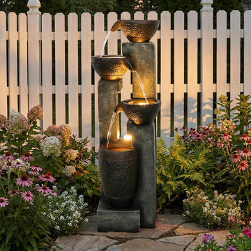 40''H Water Fountain Outdoor Decor, 4-Tier Crocks Fountains for Outsides with LED Lights, Indoor Waterfalls Fountain