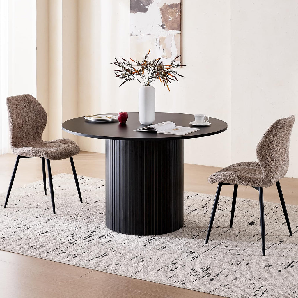 47" Modern Round Dining Table for 4 with Heavy Base, Black