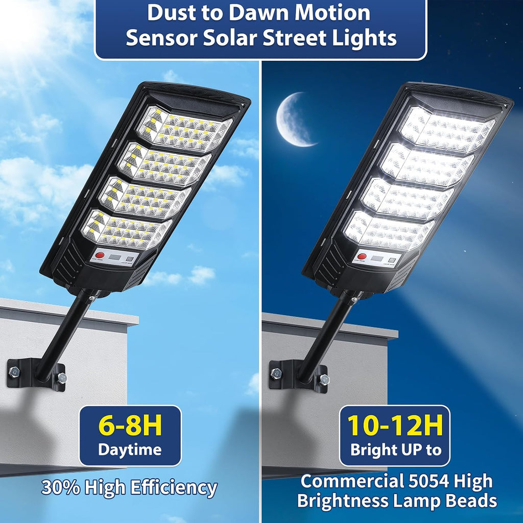 2 Pack Solar Street Lights Outdoor Waterproof,6500K LED Motion Sensor Lights,Dusk to Dawn Solar Flood Lights with