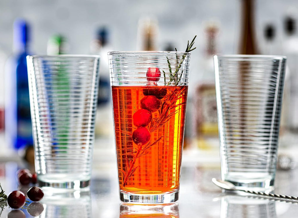 Set of 16 Heavy Base Ribbed Durable Drinking Glasses Includes 8 Cooler Glasses (17oz) and 8 Rocks Glasses (13oz)