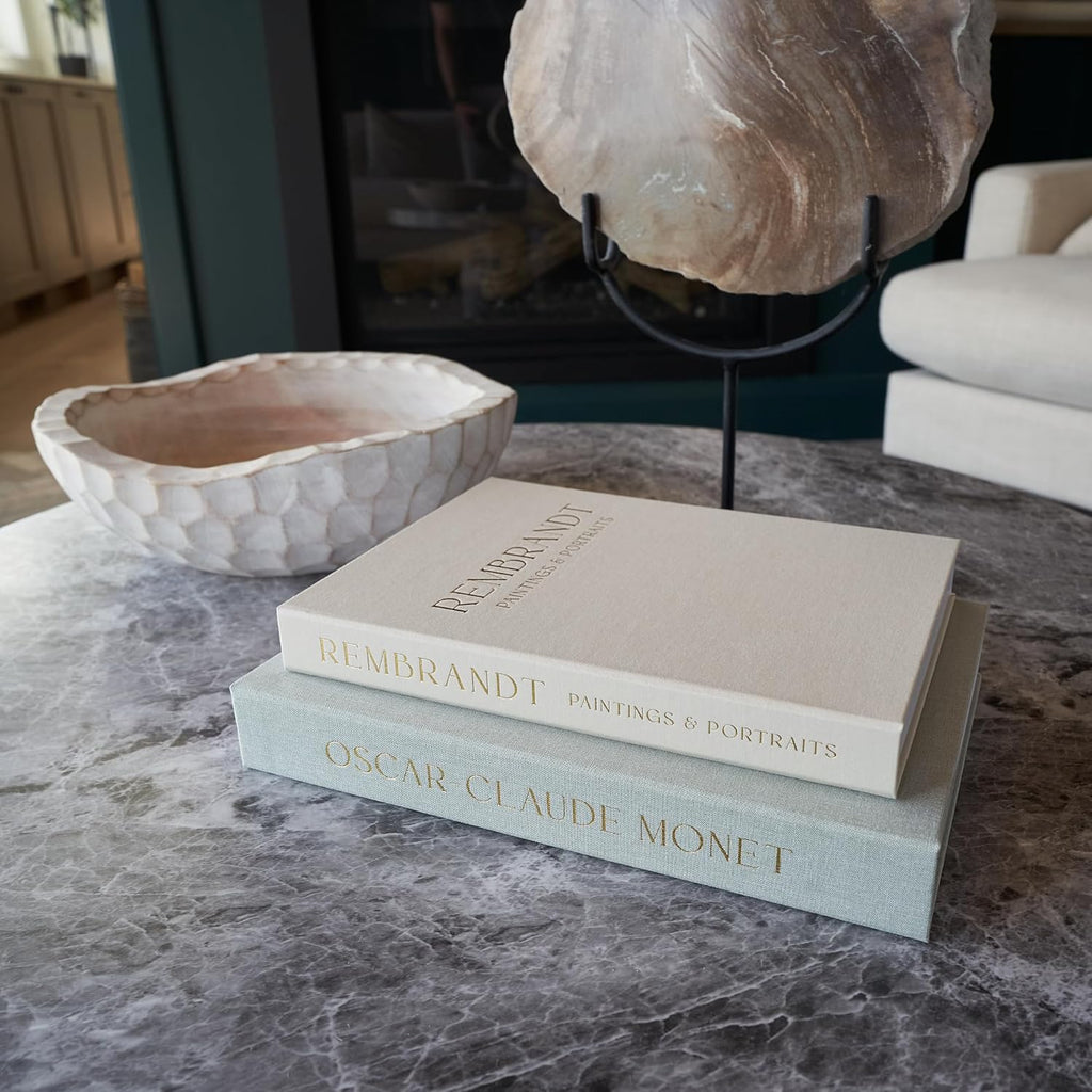 Set of 2 Beautiful Decorative Linen Books - Aesthetic Faux/Fake Books for Modern Home Decoration on Coffee Table
