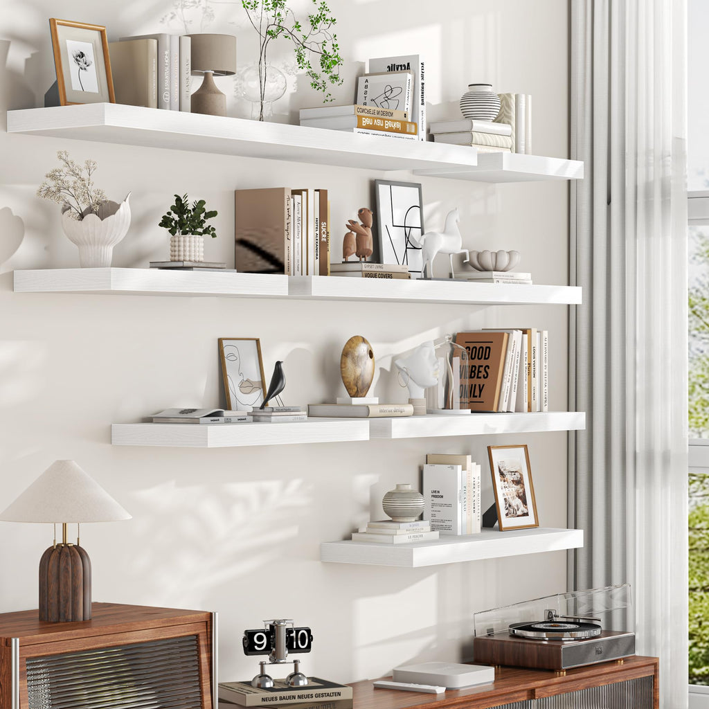 12 Inch Deep Floating Shelves, 32W x 12D Floating Shelf for Books, Rustic Wood Deep Wall Shelves Storage & Display