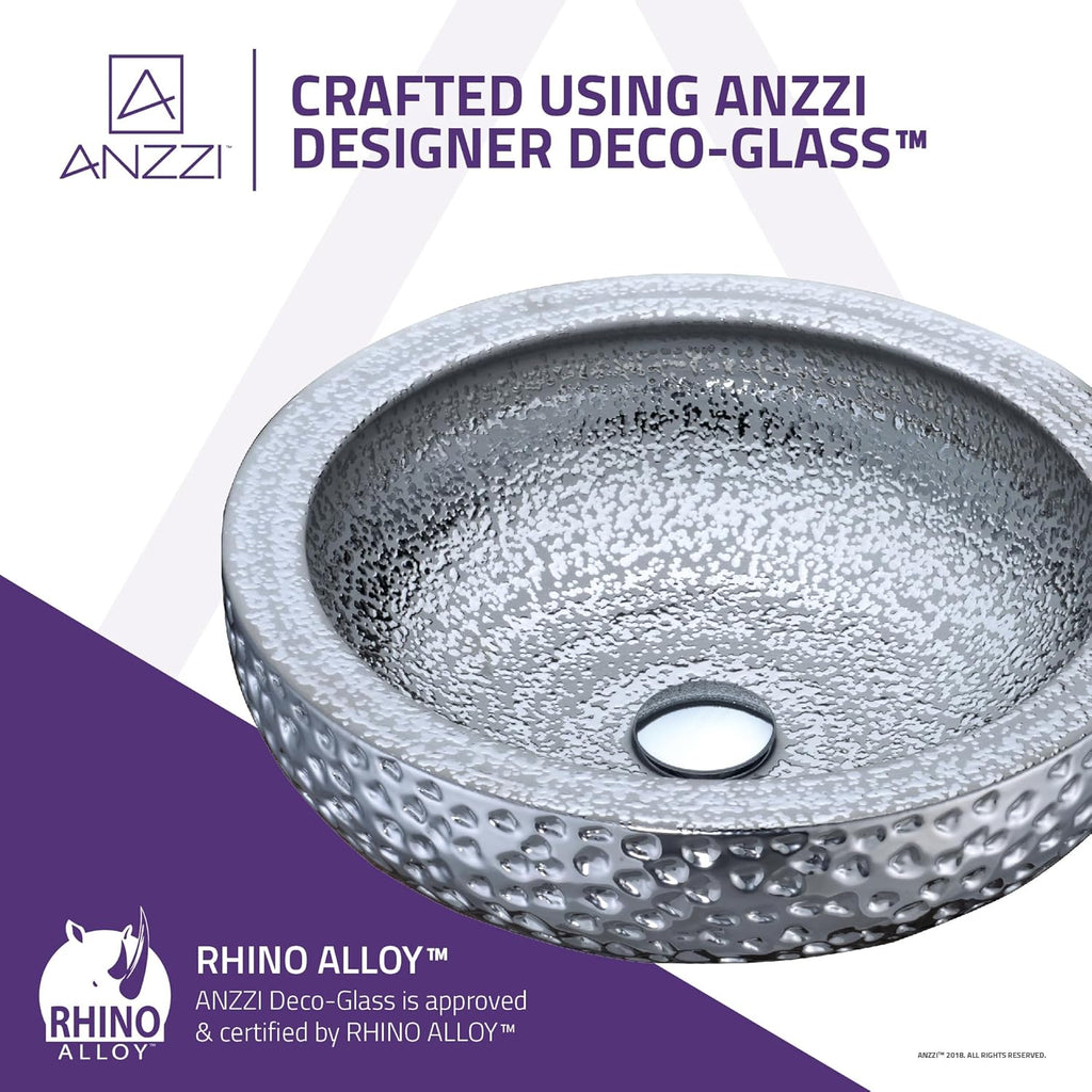 Tempered Glass Vessel Bowl Sink in Speckled Silver, Silver Top Mount Bathroom Sinks Above Counter