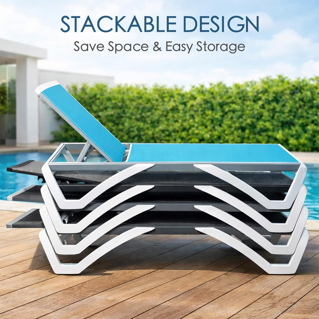 Outdoor Chaise Lounge Chair, Fully Flat Adjustable Patio Lounger | Aluminum Frame & Resin Legs, Textilene Fabric