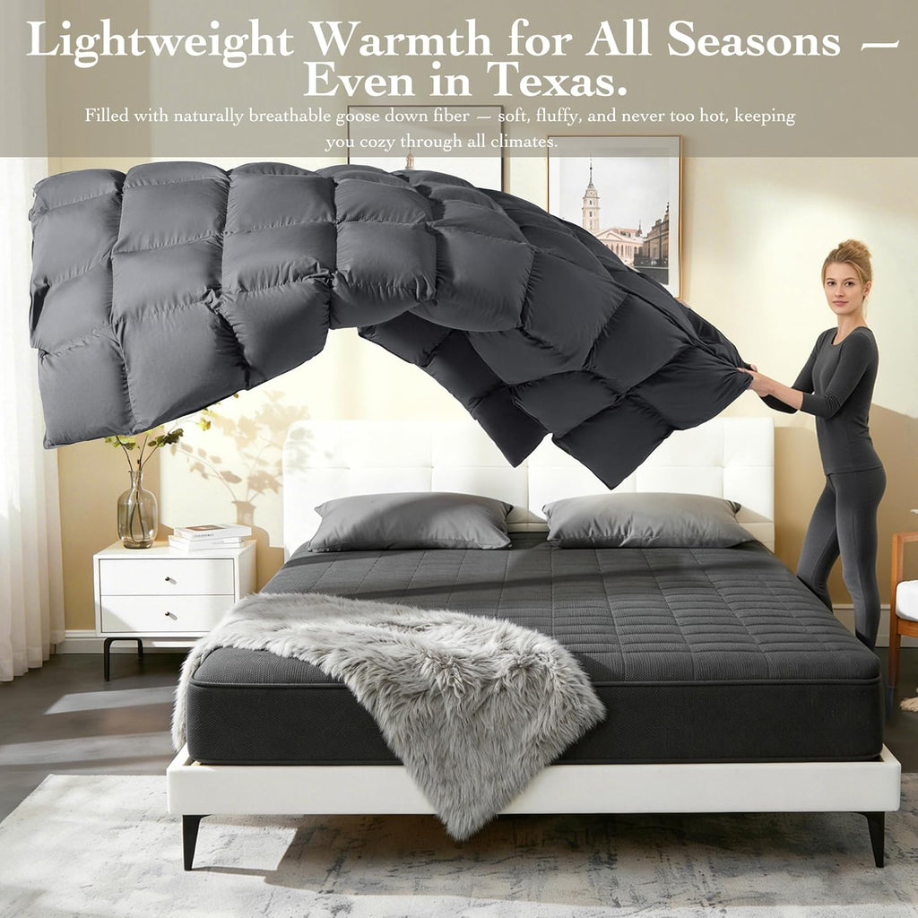 Goose Down Fiber Comforter Queen - All Season Naturally Breathable Down Comforters