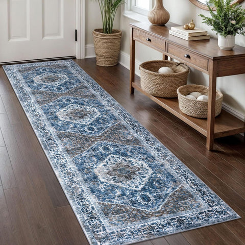 Runners for Hallways 2x8 Ft Washable Kitchen Runner Rug Boho Runner Rug for Entryway Indoor Blue Pri