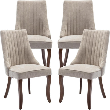 Beige Mid Century Dining Chairs Set of 4, Modern Kitchen & Dining Room Chairs Set of 4, Fabric Upholstered Kitchen