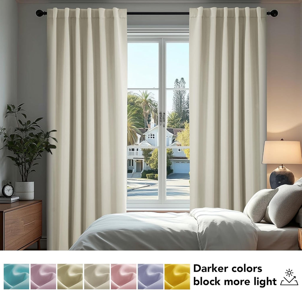 Room Darkening Curtains for Sliding Glass Door, Light Beige Light Filtering Thermal Drapes, Back Tab
