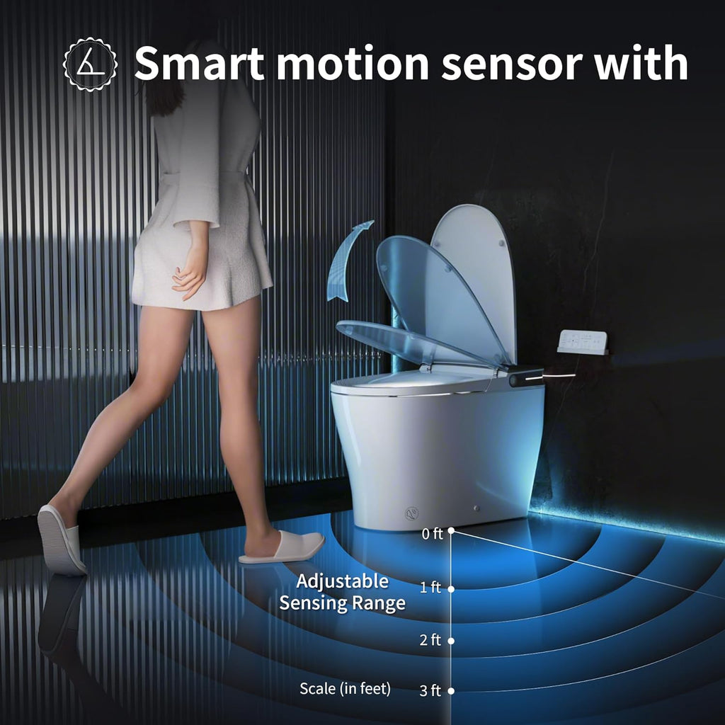 Smart Toilet with Built-In Bidet, Auto Open and Close, Customizable Wash, Pump-Assisted Flush, Foam System, Filter, Heated Seat, Deodorizer, Child Mode, ADA Comfort Height