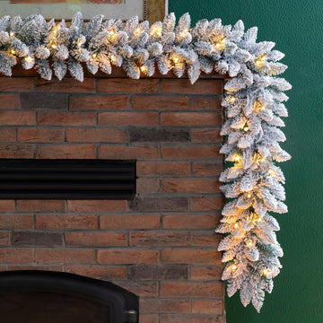 2PCS 9ft Christmas Garlands with Lights, Prelit Snow Flocked Christmas Garlands for Mantle, Fireplace, Windows, Front