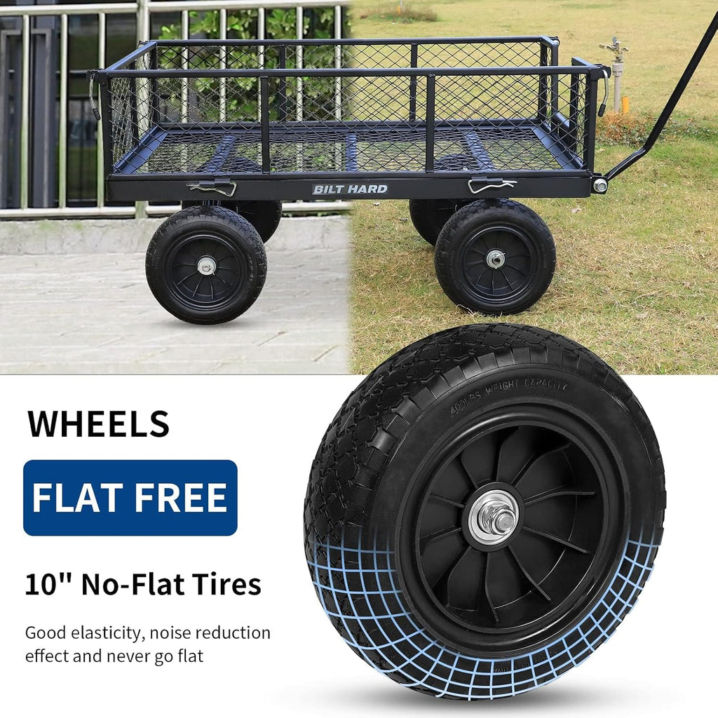 880 lbs 10" Tires Steel Garden Cart with 180° Rotating Handle and Removable Sides, Heavy Duty 4 Cu.Ft Capacity