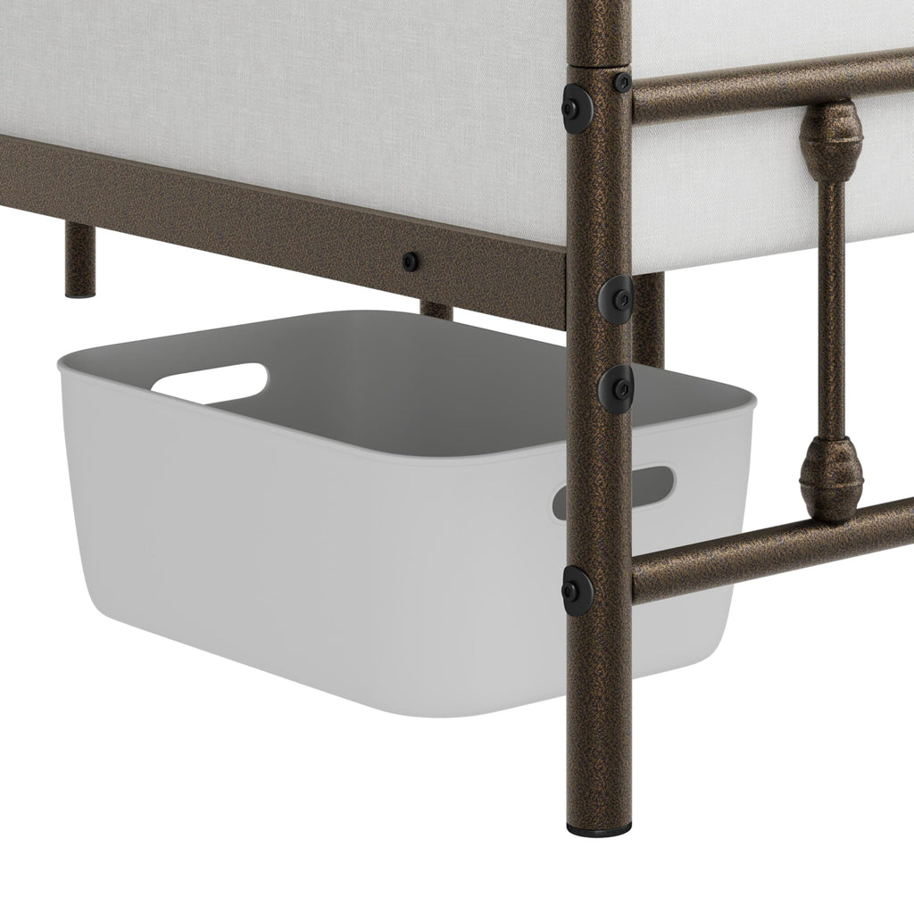 King Metal Bed Frame, Victorian Style Headboard, Bronze