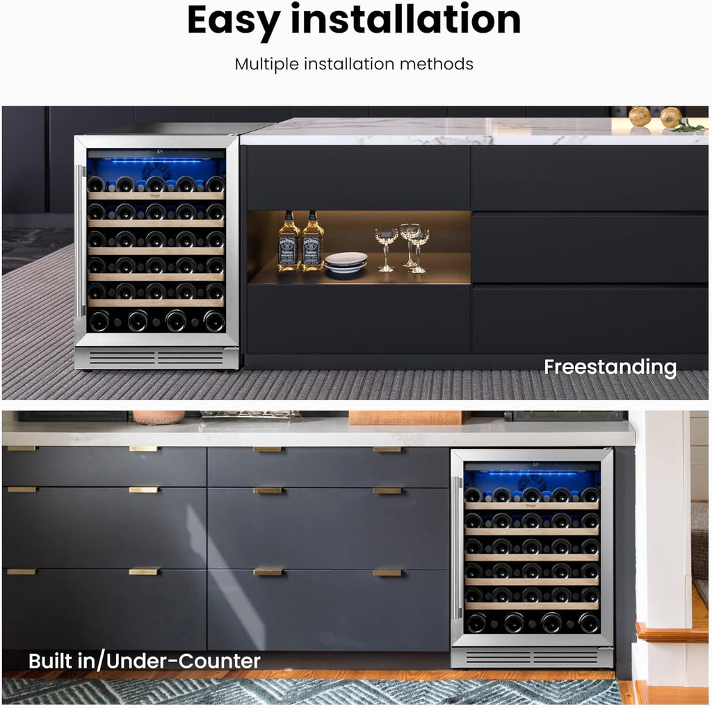 Wine Fridge Cooler - 24 Inch Wine Fridge Hold 52 Bottles, 40-65°F Wine Refrigera