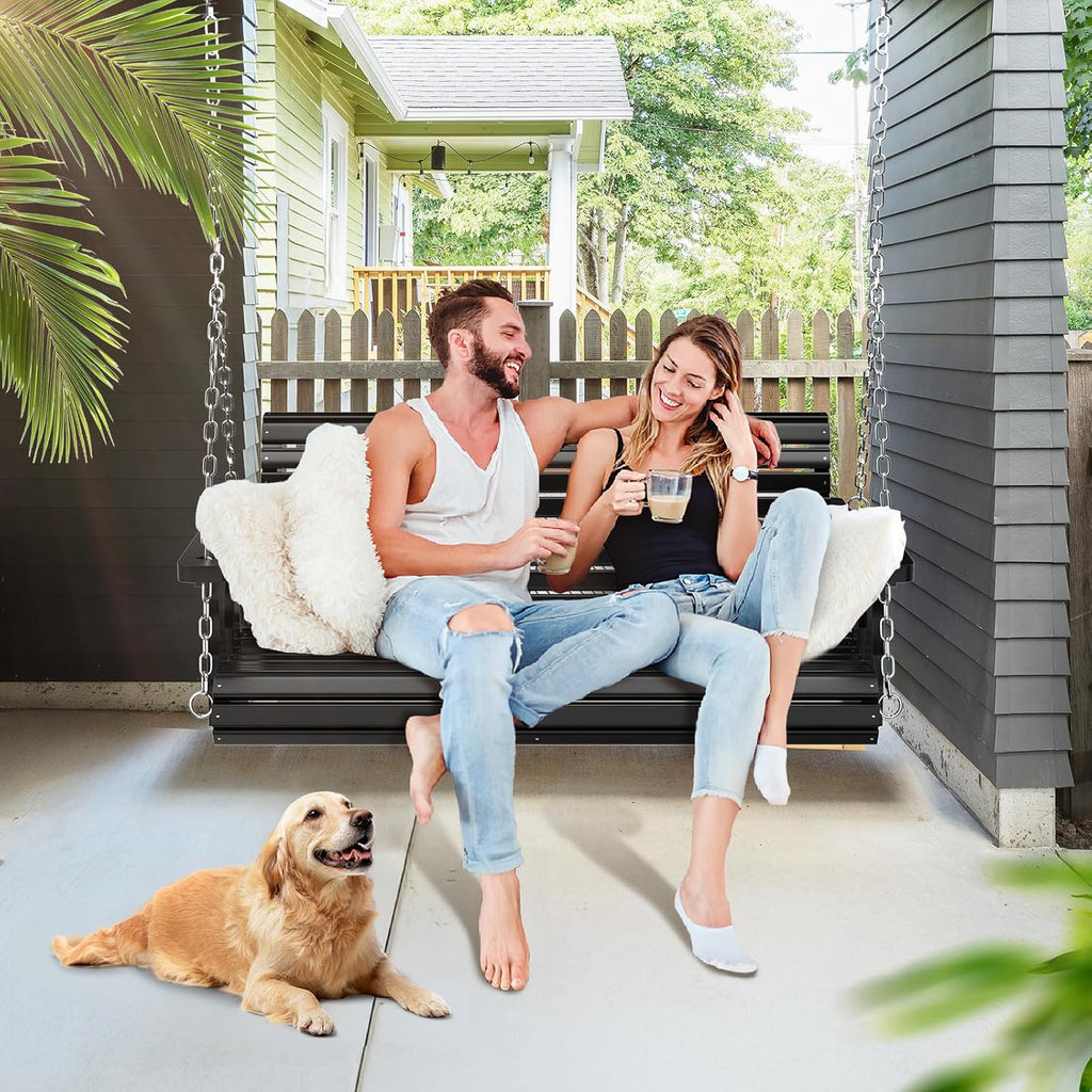 2026 Upgraded 4 FT Wooden Porch Swing, 880 LBS Heavy Duty, Black | 2026 Upgraded Design; Heavy-Duty Wooden Swing;