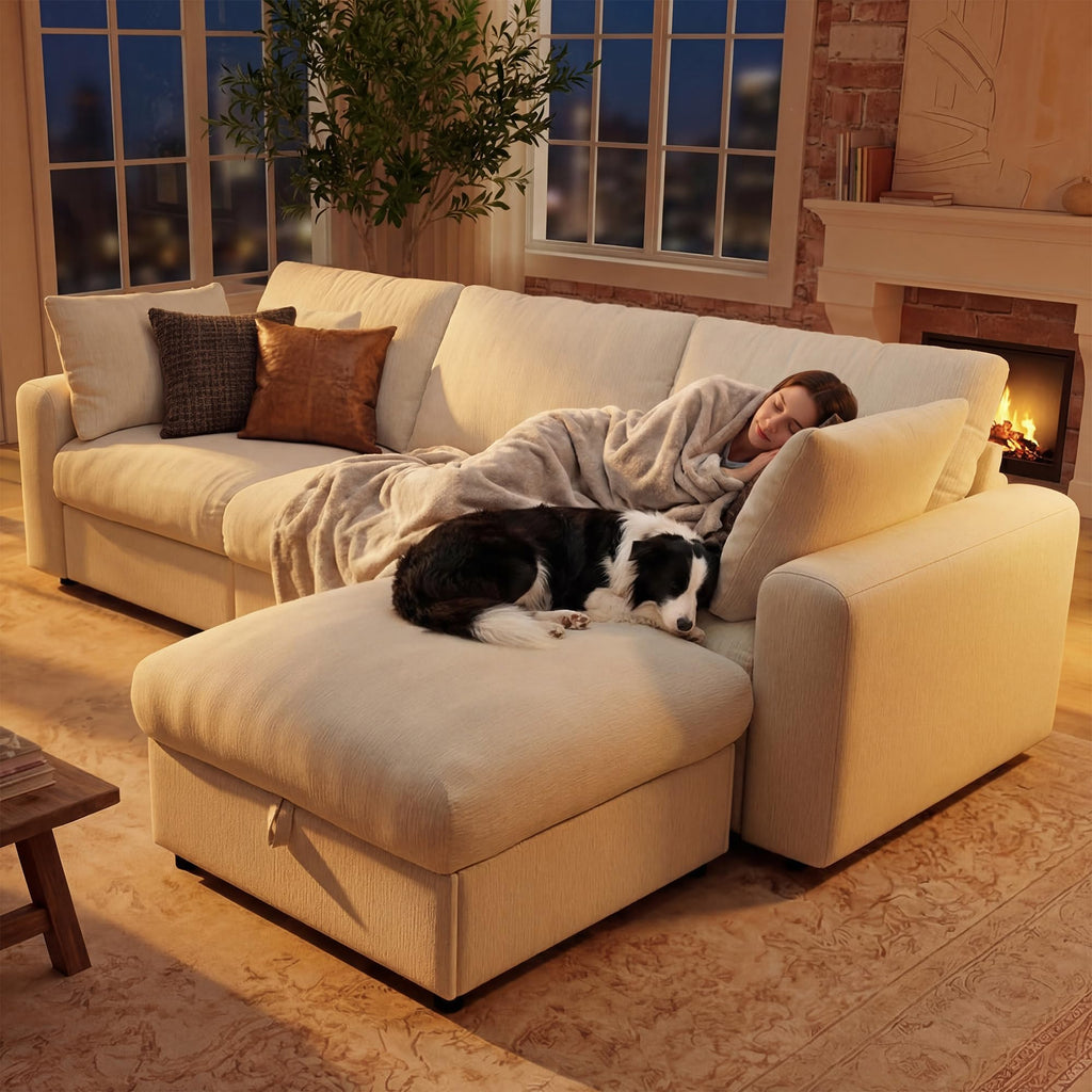 Cloud Sectional Couches, 110" Large Modular Sectional Sofa with Wide Deep Seat, L Shaped Couch with Throw Pillow and