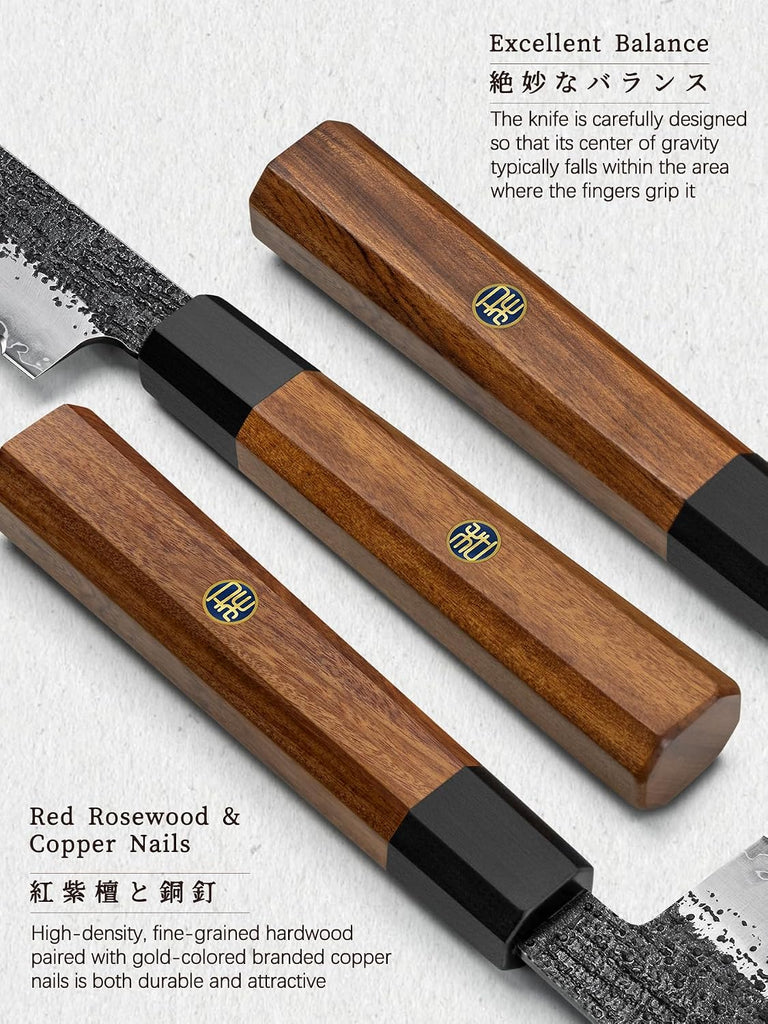 7 Pcs Knife Set with Magnetic Knife Block, Ultra Sharp Knife Set | Hand Forged 9 Layers 10CR15MOV High Carbon Steel