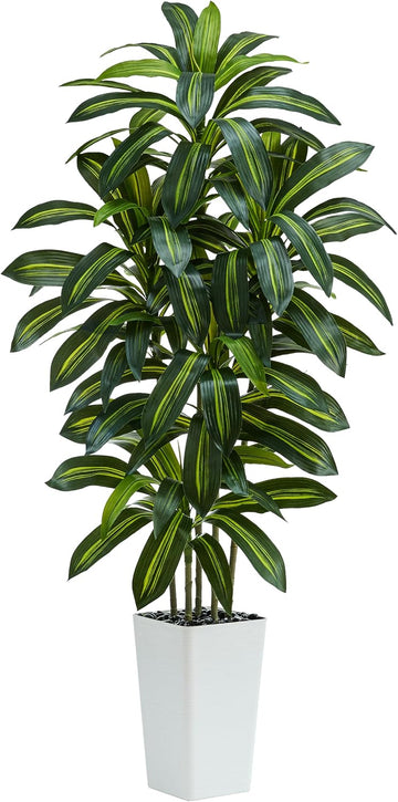 Artificial Dracaena Tree:6FT Faux Silk Tropical Yucca Floor Trees Realistic Fake Green Plant with Natural Wood Trunk