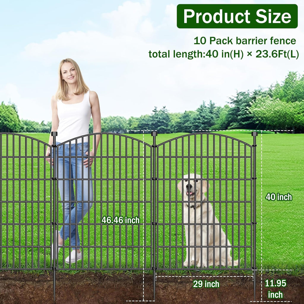 10 Panels No Dig Decorative Garden Fence - 40 in (H) x 23.6 ft (L), Dog Fence Outdoor for Yard,Rustproof Metal Animal