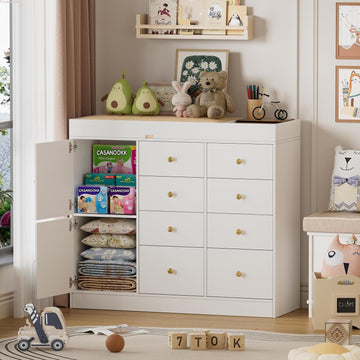 Changing Table Dresser with Drawers,Modern Baby Dresser with Changing Table Top ,Diaper Changing Station Organizer