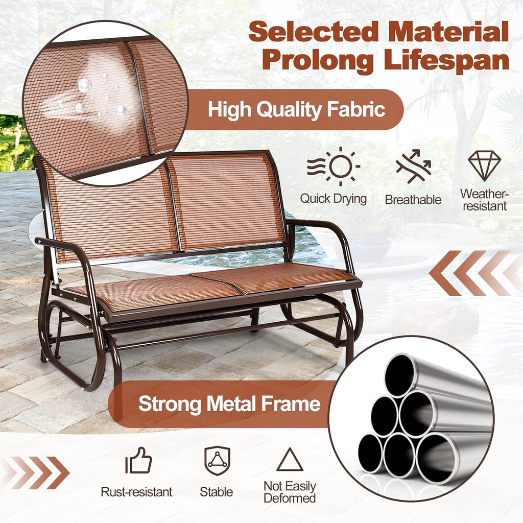 2 Person Patio Glider, Outdoor Swing Bench, Glider Loveseat Chair with Heavy-Duty Steel Frame, Breathable Seat