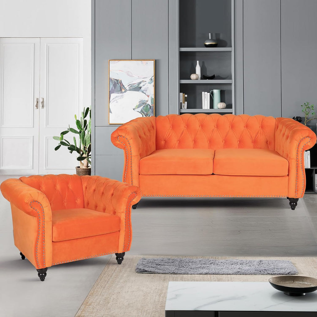 Tufted Velvet Sofas para Sala, Comfy Big Wide Deep Living Room Couch with Armrest, Mid Century Modern Sofa Couch