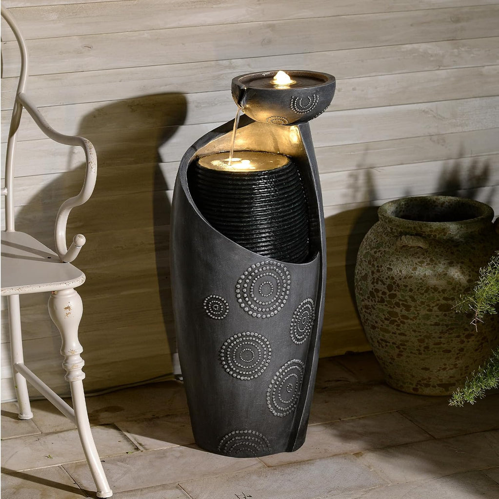 Outdoor Water Fountain Feature Indoor Garden Large Jar Floor Standing Fountains Waterfall with LED Light & Pump for