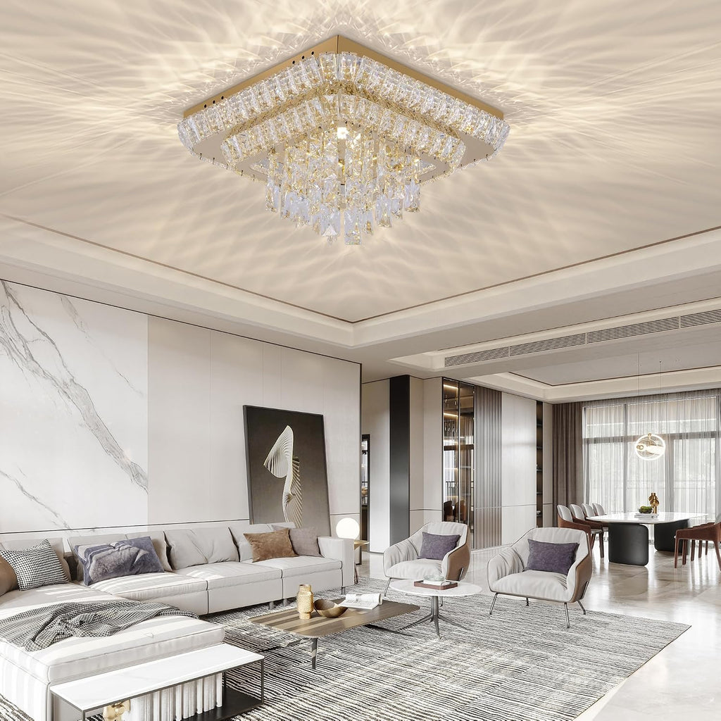 Crystal Chandeliers:Modern Led Luxury Ceiling Light Flush Mount 25 | Smart Remote/APP Control,0%-100% Brightness