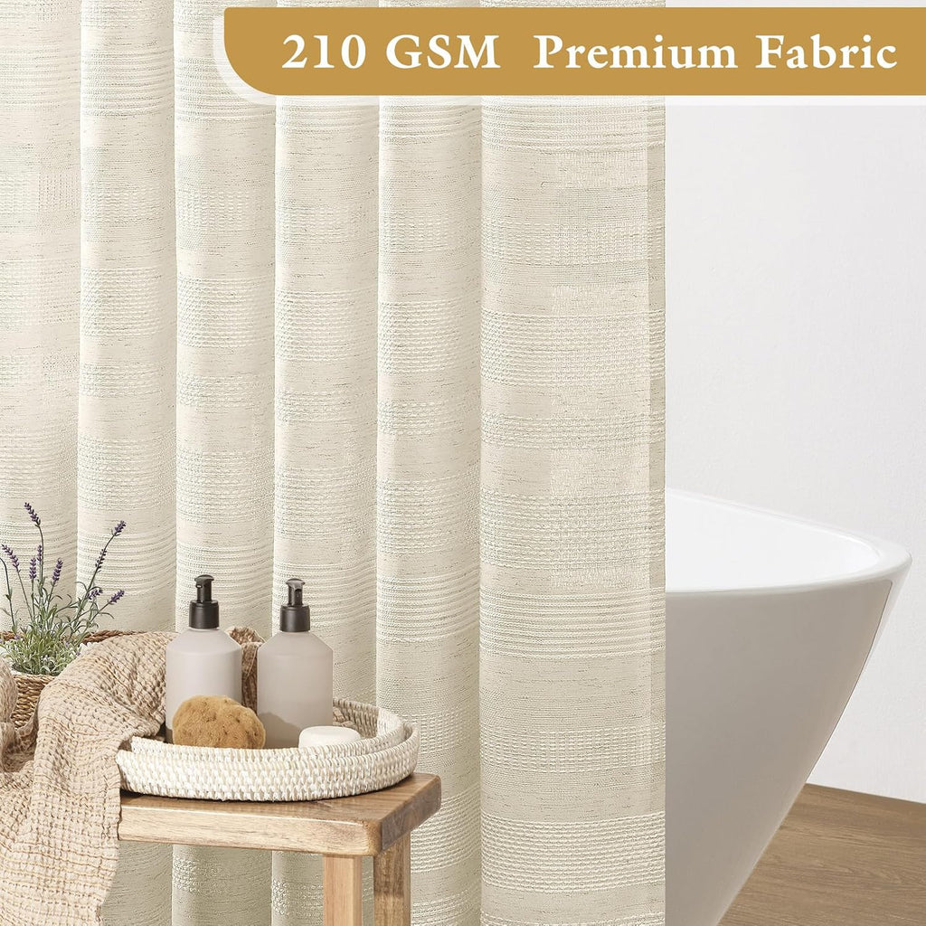 Boho Farmhouse Shower Curtain Set with Tassel, Linen Bohemian French Country Chic Bathroom Shower Curtain Set, Modern