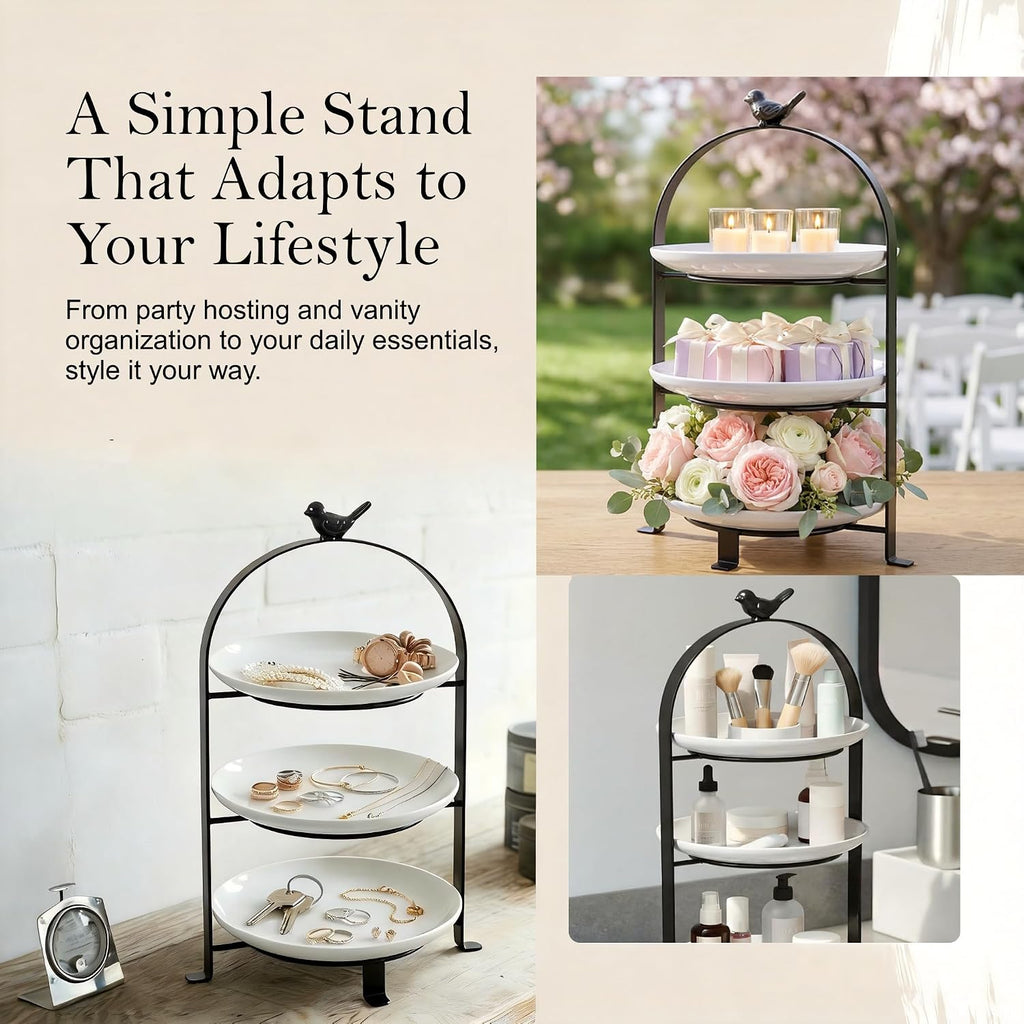 SparkWorks 3 Tiered Cake Stand, Tea Party Serving Platter, Dessert and Cupcake Stand, Metal Tiered Serving Stand