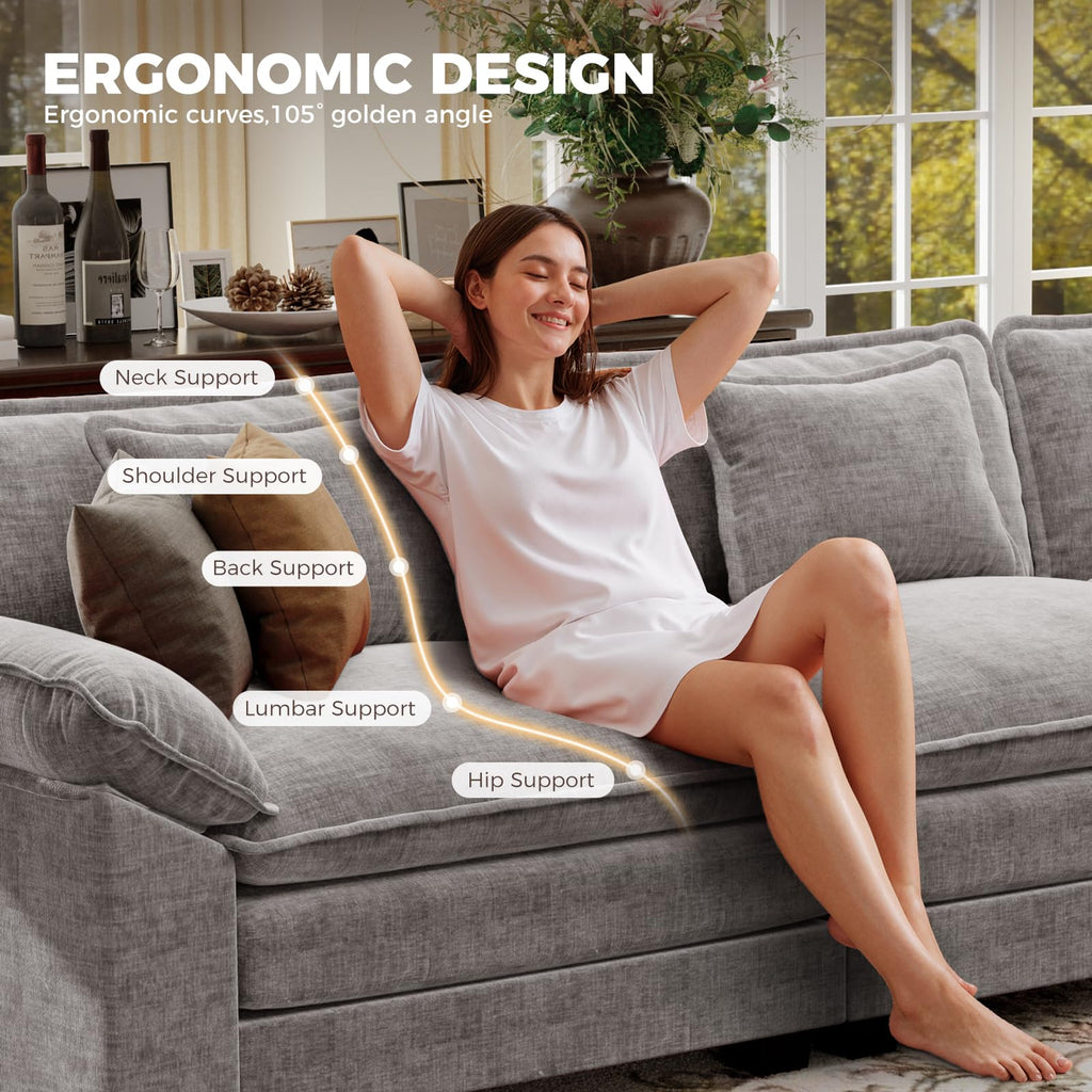 152" Oversized Modular Sectional Sofa with Corner, Comfy V-Shaped Cloud Couch, 7-Seater Chenille Deep Seat Modern