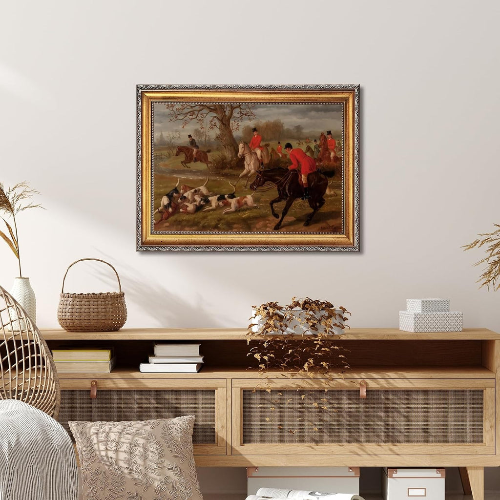 Retro Framed Vintage Equestrian Fox Hunting Wall Art Classic 19th Century Sports Oil Painting Reproduction Posters