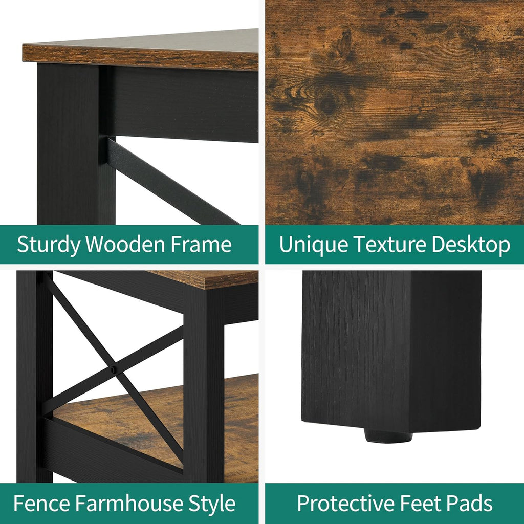 Coffee Tables, Modern Farmhouse Coffee Table with Storage, 2-Tier Center Table Wood Table Accent Cocktail with Stur...