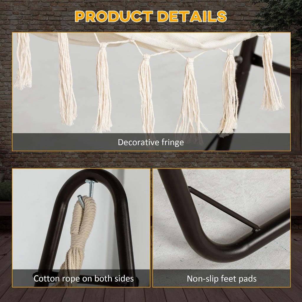 Patio Hammock Chair Outdoor with U Shape Stand Brown/Cream White | Outdoor Hammock Swing, Hanging Lounge Chair, Side