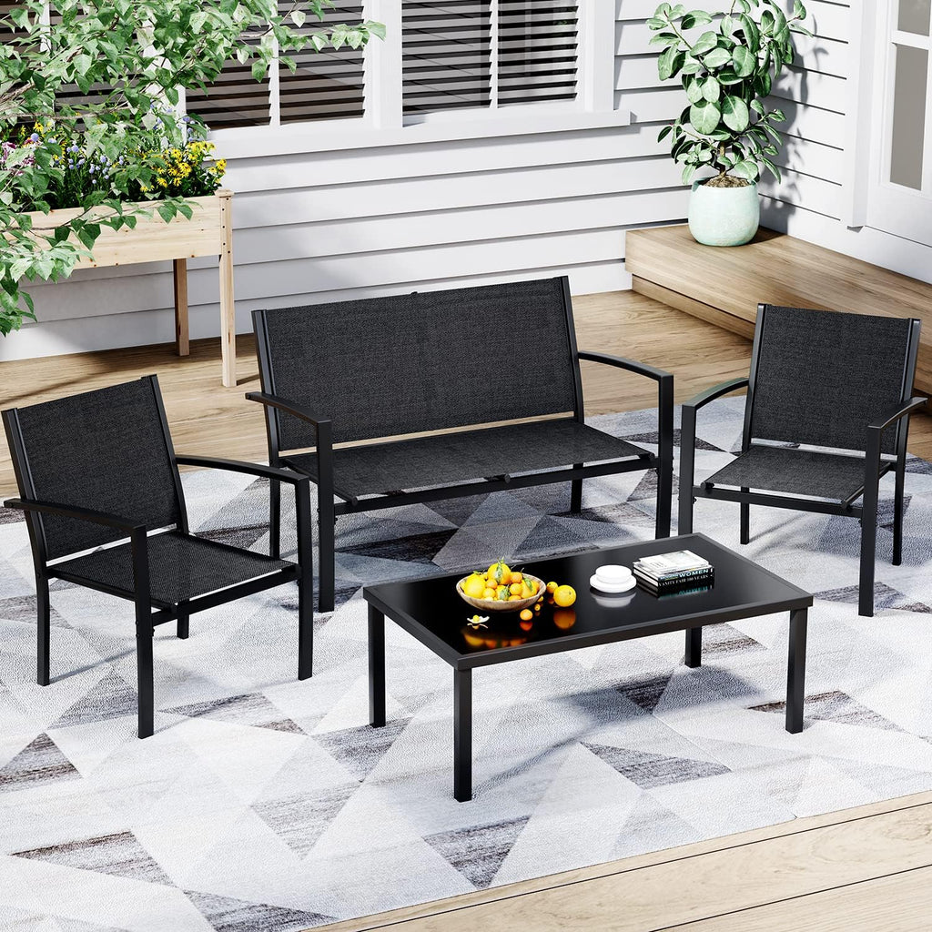 4 Pieces Patio Furniture Set, Outdoor Conversation Sets for Patio, Lawn, Garden