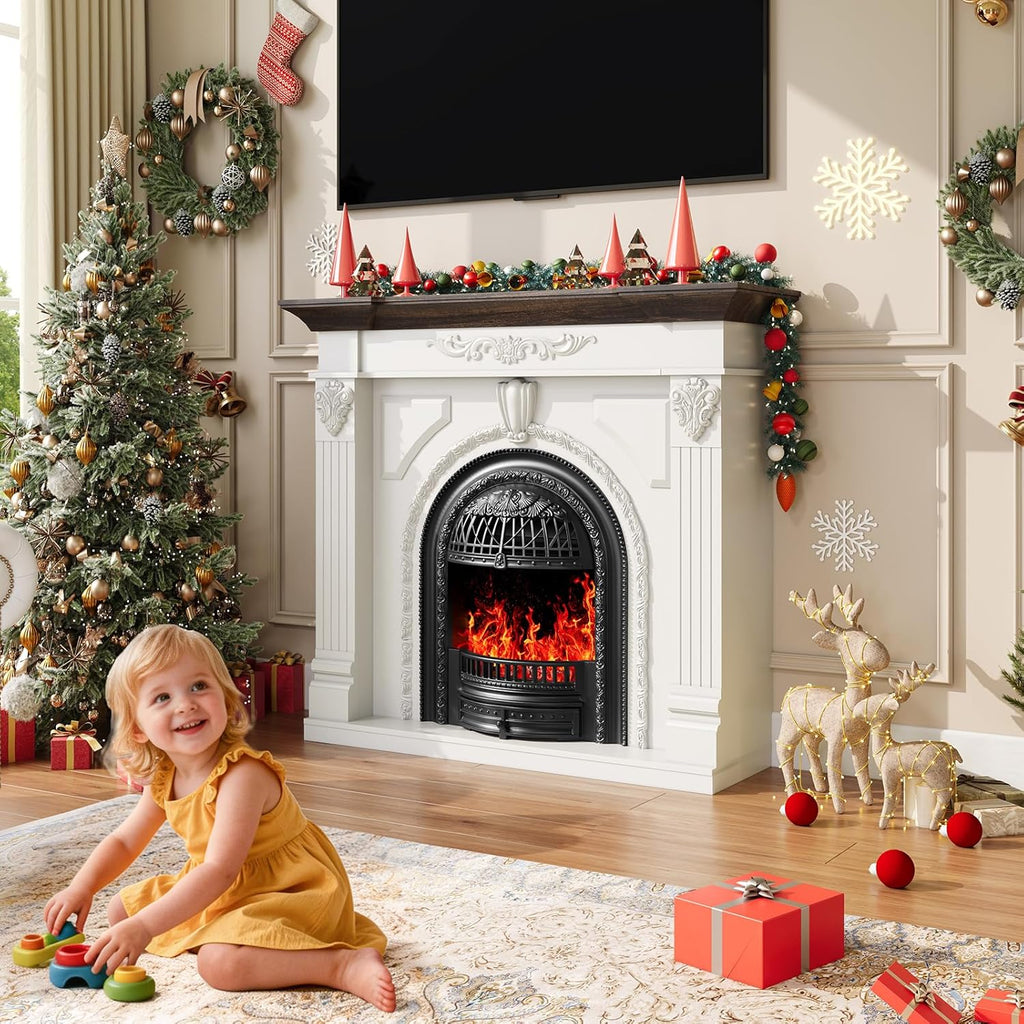Electric Fireplace with Mantel, 53" Fireplace TV Stand with Mantel for Living Room, Farmhouse Entertainment Center