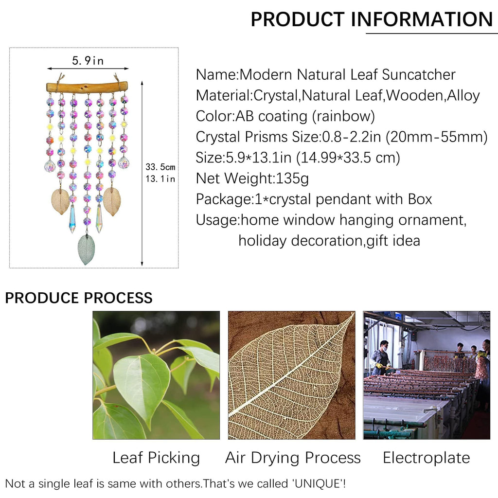 13inch Crystal Leaf Suncatcher for Window Hanging