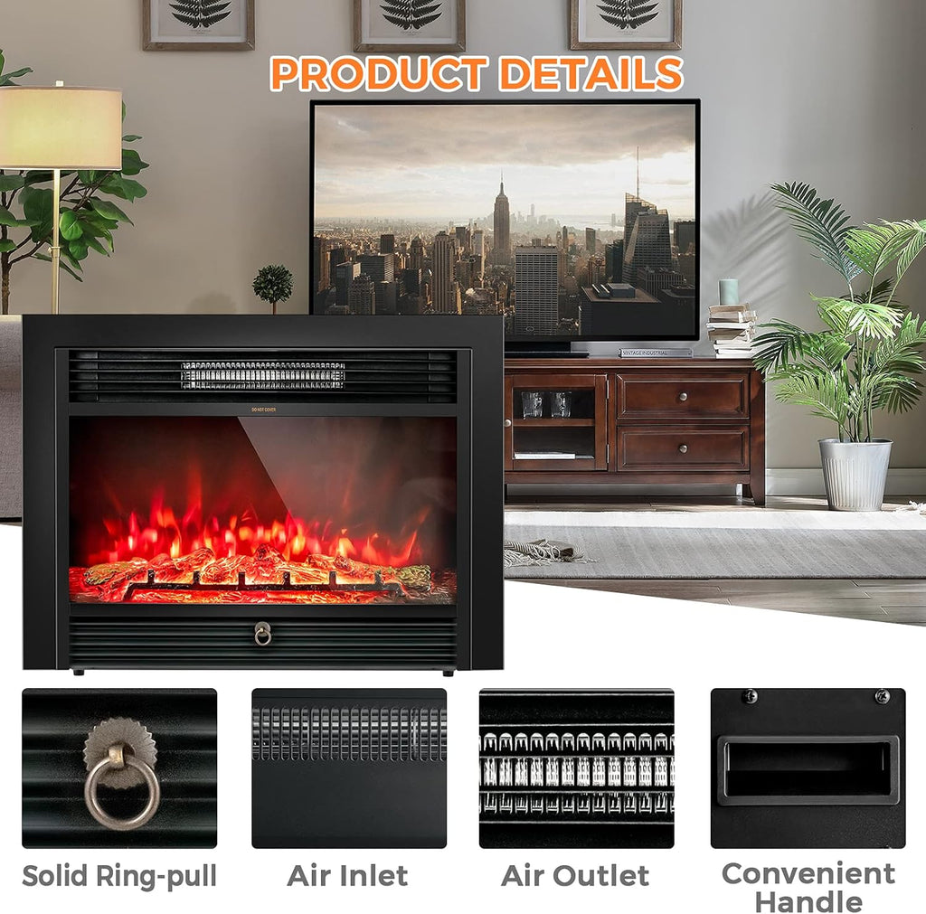 28.5" Electric Fireplace Insert, Wall Recessed/Mounted, Freestanding Fireplace with Remote Control