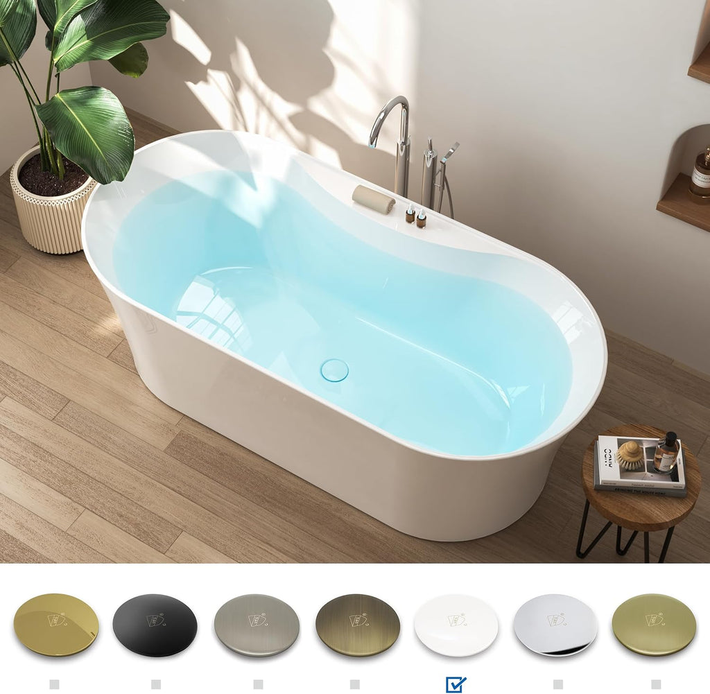 Santorini 67" Acrylic Freestanding Tub, Gracefully Shaped Contemporary Soaking Tub, Glossy White, cUPC Certified