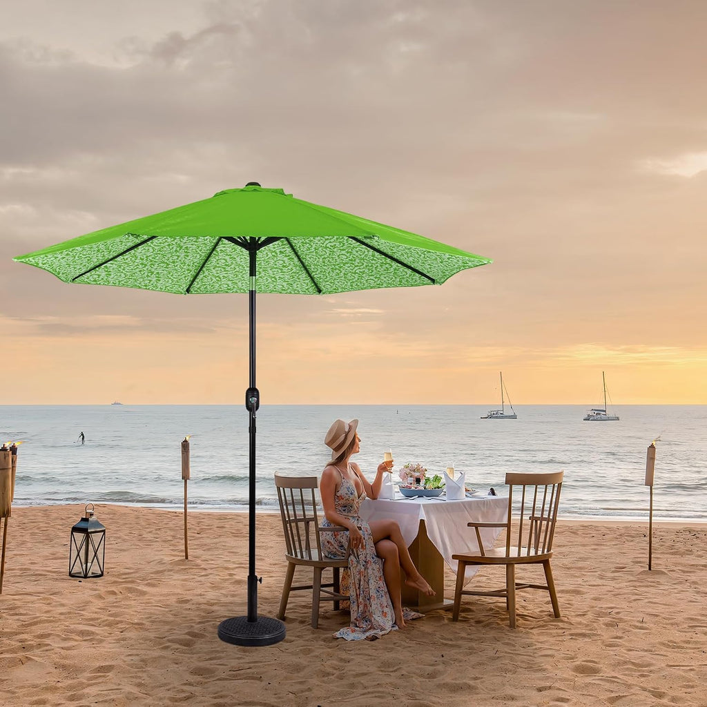 9 ft. Patio Umbrella, Market Table Umbrella w/Tilt and Crank, 8 Ribs - Light Green/floral