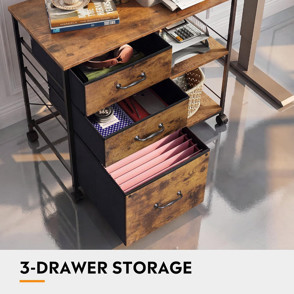 3 Drawer Mobile File Cabinet with Open Storage Shelf | Rolling Printer Stand, Fabric Lateral Filing Cabinet fits A4