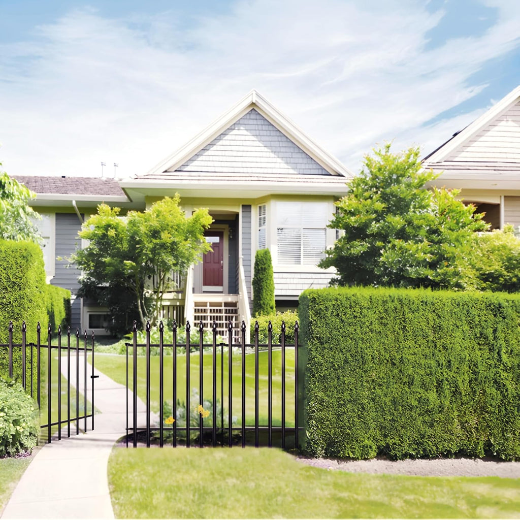 Metal Garden Fence 32 in H x 24 in W 5 Panels (4 Panels + 1 Gate) Total Length 10 ft, No Need Dig Rustproof Animal