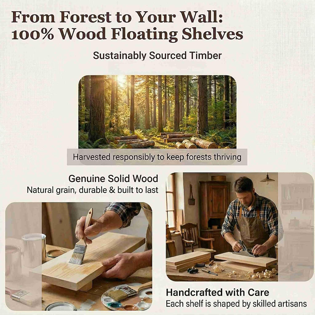 Floating Shelves Wall Shelf Solid Wood Bedroom Kitchen Set of 3, White Wall Shelves