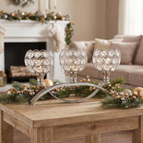 3-Arm Arched Crystal Candelabra, Sliver Candle Holder Table Centerpiece, Dining, Party, Thanksgiving & Christmas