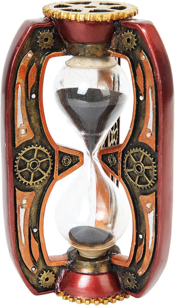 6.13 Inch Red Steampunk Inspired Sand Timer Hourglass Statue Figurine